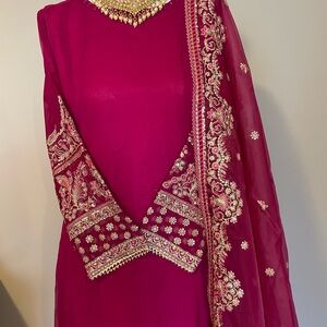 Elegant Magenta Embroidered Dress